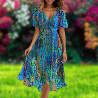 Margot -  Elegantes Midikleid mit kurzen Ärmeln für jede Gelegenheit – Blau