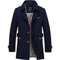 Herren Wollmantel in Premium-Qualität - Eleganter Doppelreiher Wintermantel – Marine