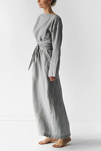Patrizia | Damen Leichtes Leinen Maxi Wickelkleid – Grau