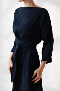 Patrizia | Damen Leichtes Leinen Maxi Wickelkleid – Blau
