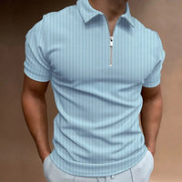Sportliches Herren-Poloshirt mit Streifen und Reißverschluss – Hellblau