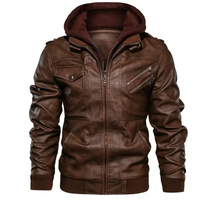 Herren Lederjacke - Stylisch mit abnehmbarer Kapuze und Details – Dunkelbraun