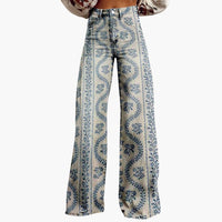 Damen Bedruckte Hose mit weitem Bein – Blau Gemustert