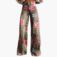 Damen Bedruckte Hose mit weitem Bein – Rosa & Leopard
