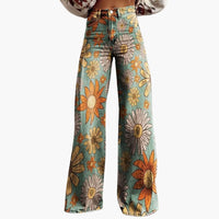 Damen Bedruckte Hose mit weitem Bein – Blüte
