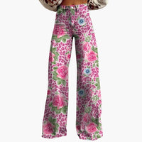 Damen Bedruckte Hose mit weitem Bein – Rosa Blume