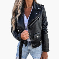 Damen Bikerjacke mit Reverskragen und Reißverschlusstaschen – Schwarz