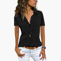 Damen Hemd Mit Knopfleiste Kurzarm Sommerbluse – Schwarz