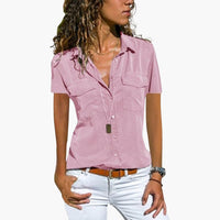 Damen Hemd Mit Knopfleiste Kurzarm Sommerbluse – Rosa