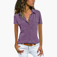 Damen Hemd Mit Knopfleiste Kurzarm Sommerbluse – Lila