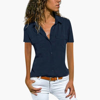 Damen Hemd Mit Knopfleiste Kurzarm Sommerbluse – Marine