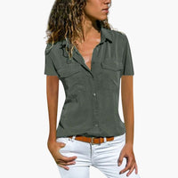 Damen Hemd Mit Knopfleiste Kurzarm Sommerbluse – Grün