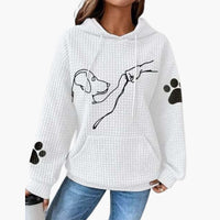 Damen Hoodie mit Hundemotiv und Kängurutasche – Weiß