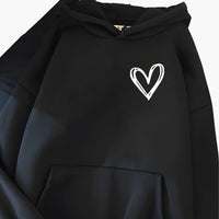 Damen Hoodie mit Kordelzugkapuze und Herz-Print – Schwarz