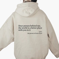 Damen Hoodie mit Rückendruck und Kapuze – Beige