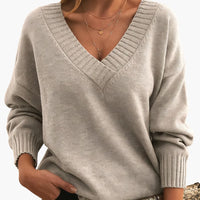 Damen Pullover mit V-Ausschnitt und langen Ärmeln – Beige