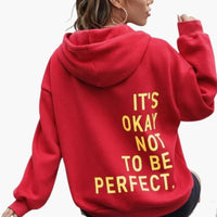 Damen Text Print Hoodie mit Kordelkapuze – Rot