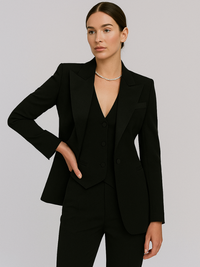 Damen Anzug Set Elegant 3-teilig mit Blazer, Weste und Slim Fit Hosen für Formelle Anlässe – Schwarz