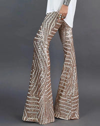 Damen Ausgestellte Paillettenhose Festlich Polyester Glänzend – Aprikose