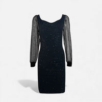 Damen Bodycon Kleid V-Ausschnitt Pailletten für Festliche Anlässe – Schwarz