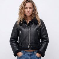 Damen Bomberjacke Doppelseitig Warm Elegant Winterjacke – Schwarz