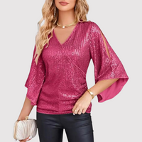 Damen Glamouröses Kurzarm-Oberteil Pailletten – Rosa