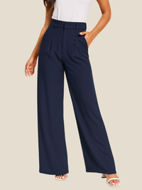 Damen Hochtaillierte Hose mit Weitem Bein – Stylische Freizeithose für jeden Anlass – Marine