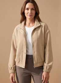 Damen Kurze Jacke mit Waffelstruktur und Stehkragen für Übergangszeit – Aprikose