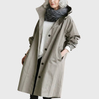 Damen Langer Wasserabweisender Kapuzen-Trenchcoat Weite Passform Eleganter Wetterschutz – Grau