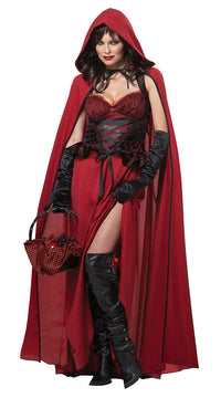 Damen Halloween-Kostümkleid mit Kapuze | Schnürung & Maxi-Länge – Rot