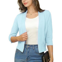 Damen Offener Kurzjacken-Cardigan mit 3/4-Ärmeln für vielseitige Looks – Blassblau