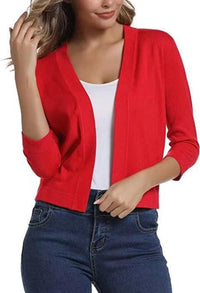 Damen Offener Kurzjacken-Cardigan mit 3/4-Ärmeln für vielseitige Looks – Chinarot