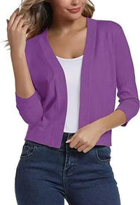 Damen Offener Kurzjacken-Cardigan mit 3/4-Ärmeln für vielseitige Looks – Lila