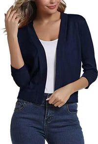 Damen Offener Kurzjacken-Cardigan mit 3/4-Ärmeln für vielseitige Looks – Saphirblau