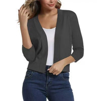 Damen Offener Kurzjacken-Cardigan mit 3/4-Ärmeln für vielseitige Looks – Grau