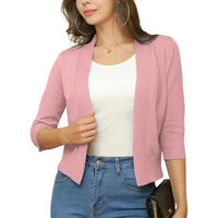 Damen Offener Kurzjacken-Cardigan mit 3/4-Ärmeln für vielseitige Looks – Gummirot