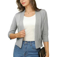 Damen Offener Kurzjacken-Cardigan mit 3/4-Ärmeln für vielseitige Looks – Silbergrau