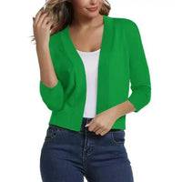 Damen Offener Kurzjacken-Cardigan mit 3/4-Ärmeln für vielseitige Looks – Hellgrün