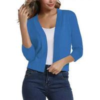 Damen Offener Kurzjacken-Cardigan mit 3/4-Ärmeln für vielseitige Looks – Blau