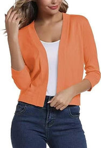 Damen Offener Kurzjacken-Cardigan mit 3/4-Ärmeln für vielseitige Looks – Orange