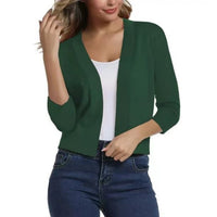 Damen Offener Kurzjacken-Cardigan mit 3/4-Ärmeln für vielseitige Looks – Waldgrün