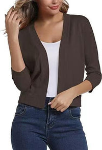Damen Offener Kurzjacken-Cardigan mit 3/4-Ärmeln für vielseitige Looks – Braun