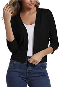 Damen Offener Kurzjacken-Cardigan mit 3/4-Ärmeln für vielseitige Looks – Schwarz
