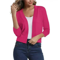 Damen Offener Kurzjacken-Cardigan mit 3/4-Ärmeln für vielseitige Looks – Rot