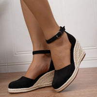 Damen Orthopädische Keilsandalen mit Arch Support und Verstellbarer Knöchelschnalle – Schwarz