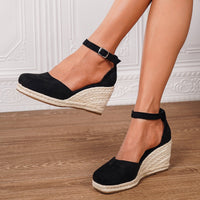 Damen Orthopädische Keilsandalen mit Arch Support und Verstellbarer Knöchelschnalle – Schwarzer quadratischer Kopf