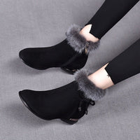Damen Orthopädische Wildleder Ankle Boots mit Kunstfell und Rutschfester Sohle – Schwarz