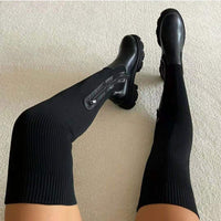 Damen Overknee Stiefel mit Plateau und Stretch für Herbst und Winter – Schwarz