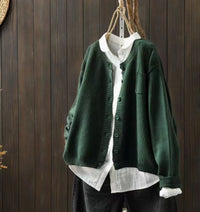 Damen Oversize Strick-Cardigan mit Knopfleiste und praktischen Taschen für Alltag und Büro – Grün