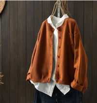 Damen Oversize Strick-Cardigan mit Knopfleiste und praktischen Taschen für Alltag und Büro – Hellbraun
